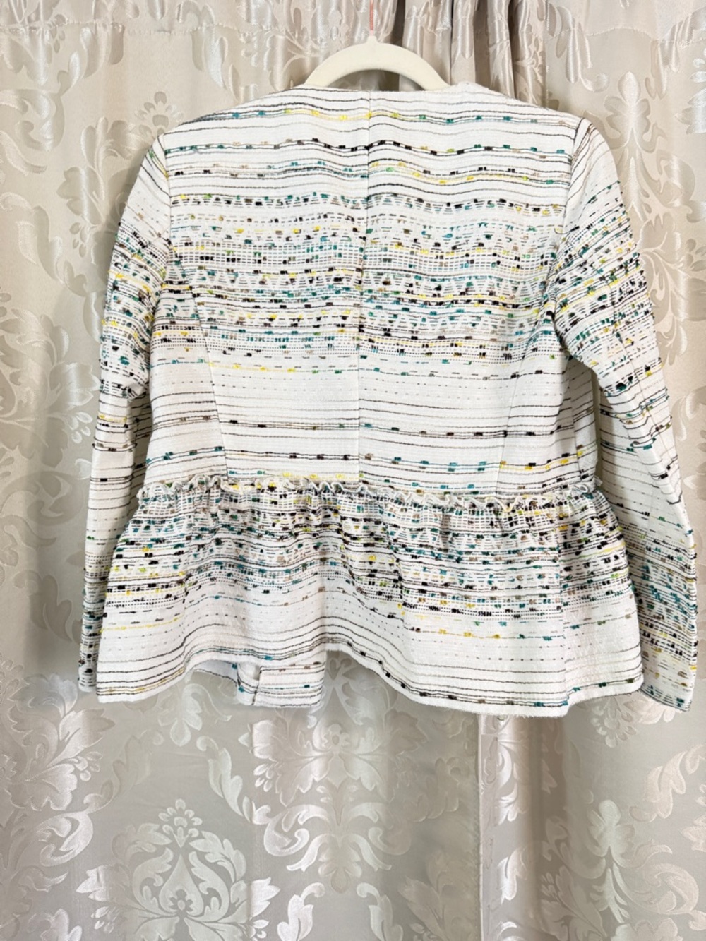 Zara cream textured jacket with green and teal accents/E067 - Picture 3 of 4